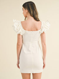 WOMEN'S SHORT RUFFLE SLEEVE SURPLICE BODYCON MINI DRESS