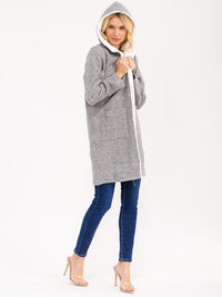 WOMEN'S LONG SLEEVE OPEN FRONT POCKETS HOODED SHERPA CONTRAST CARDIGAN