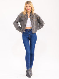 WOMENS'S LONG SLEEVE BUTTON CLOSURE FRONT POCKETS DENIM JACKET