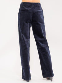 WOMEN'S BUTTON CLOSURE FRONT POCKETS WIDE LEG CORDUROY PANTS