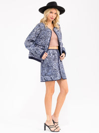 WOMEN'S ZIP UP MULTI PRINT PADDED MINI SKIRT