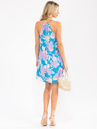 WOMEN'S SLEEVELESS HALTER NECK FLORAL MINI DRESS