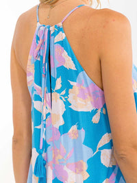 WOMEN'S SLEEVELESS HALTER NECK FLORAL MINI DRESS