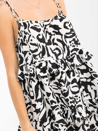 WOMEN'S SLEEVELESS LOOSE FIT MULTI PRINT TIERED MINI DRESS