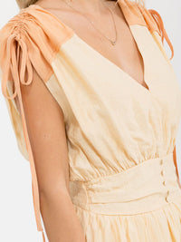 WOMEN'S SLEEVELESS FRONT POCKETS SMOCK WAIST TUNIC COLORBLOCK MINI DRESS