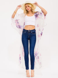 WOMEN'S SHORT SLEEVE OPEN FRONT FLORAL KIMONO