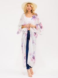 WOMEN'S SHORT SLEEVE OPEN FRONT FLORAL KIMONO