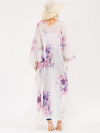 WOMEN'S SHORT SLEEVE OPEN FRONT FLORAL KIMONO
