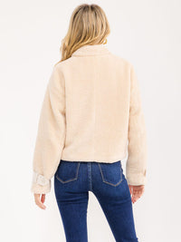 WOMEN'S LONG SLEEVE ZIP UP FRONT POCKETS SHERPA CONTRAST JACKET