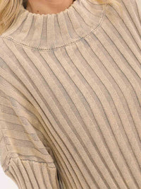 WOMEN'S LONG BELL SLEEVE MOCK NECK RIBBED PULLOVER SWEATER