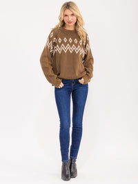 WOMEN'S LONG SLEEVE MULTI PRINT PULLOVER SWEATER