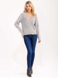 WOMEN'S LONG SLEEVE BUTTON UP STUDS KNIT SWEATER