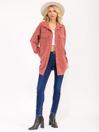 WOMEN'S LONG SLEEVE BUTTON UP FRONT POCKETS CORDUROY SHACKET