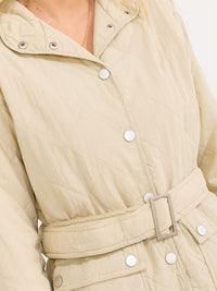 WOMEN'S LONG SLEEVE BUTTON CLOSURE FRONT POCKETS BELTED JACKET