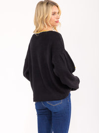 WOMEN'S LONG SLEEVE KNIT DETAILED PULLOVER SWEATER