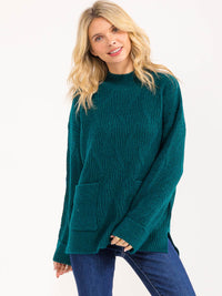 WOMEN'S LONG SLEEVE MOCK NECK FRONT POCKETS KNIT PULLOVER SWEATER