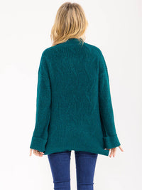 WOMEN'S LONG SLEEVE MOCK NECK FRONT POCKETS KNIT PULLOVER SWEATER