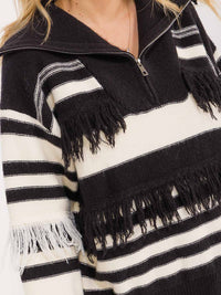 WOMEN'S LONG SLEEVE ZIP UP COLORBLOCK DETAILED PULLOVER SWEATER