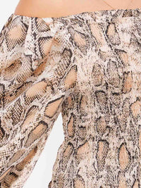 WOMEN'S LONG BALLOON SLEEVE OFF SHOULDER SMOCK ANIMAL PRINT BLOUSE
