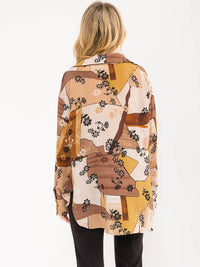 WOMEN'S LONG SLEEVE BUTTON CLOSURE HIGH-LOW FLORAL OVERSIZED SHIRT