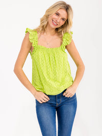 WOMEN'S SLEEVELESS SQUARE NECK EYELET TANK TOP