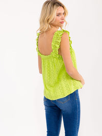WOMEN'S SLEEVELESS SQUARE NECK EYELET TANK TOP