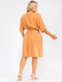 PLUS SIZE SHORT SLEEVE FRONT POCKETS CUT OUT MINI DRESS