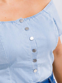 PLUS SIZE OFF SHOULDER SHORT SLEEVE BUTTON UP CHAMBRAY BODYSUIT