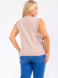 PLUS SIZE SLEEVELESS V-NECK MULTI PRINT TOP