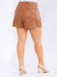 PLUS SIZE ELASTIC WAIST PU PLEATHER MINI SKORT