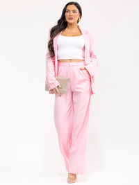 WOMEN'S LON SLEEVE BLAZER & BUTTON CLOSURE PANTS SOLID 2PC. SET