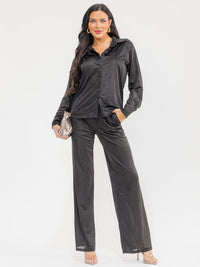 WOMEN'S LON SLEEVE BLOUSE & ELASTIC WAIST PANTS SOLID 2PC. SET