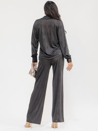 WOMEN'S LON SLEEVE BLOUSE & ELASTIC WAIST PANTS SOLID 2PC. SET