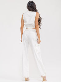 WOMEN'S SLEEVELESS ZIP UP TOP & BUTTON CLOSURE PANTS SOLID 2PC. SET