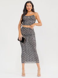 WOMEN'S SLEEVELESS CROP TOP & ELASTIC WAIST MAXI SKIRT SEQUINS 2PC. SET