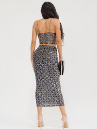 WOMEN'S SLEEVELESS CROP TOP & ELASTIC WAIST MAXI SKIRT SEQUINS 2PC. SET