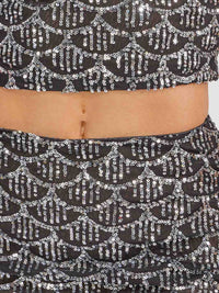 WOMEN'S SLEEVELESS CROP TOP & ELASTIC WAIST MAXI SKIRT SEQUINS 2PC. SET