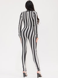 WOMEN'S LONG SLEEVE MOCK NECK COLORBLOCK SKINNY LEG JUMPSUIT
