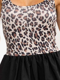 WOMEN'S SLEEVELESS ANIMAL PRINT CONTRAST MINI DRESS