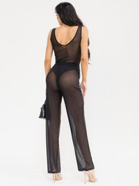 WOMEN'S SLEEVELESS BODYSUIT & ELASTIC WAIST PANTS MESH STUDS 2PC. SET