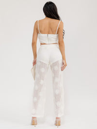 WOMEN'S SLEEVELESS CROP TOP & ELASTIC WAIST PANTS FLOWER LACE 2PC. SET