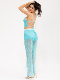 WOMEN'S SLEEVELESS CROP TOP & ELASTIC WAIST PANTS SEQUINS 2PC. SET