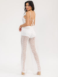WOMEN'S SLEEVELESS CROP TOP & ELASTIC WAIST PANTS SEQUINS 2PC. SET