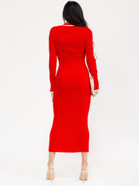 WOMEN'S LONG SLEEVE BUTTON UP RIBBED BODYCON MAXI DRESS