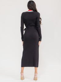 WOMEN'S LONG SLEEVE COLORBLOCK RIBBED BODYCON WRAP MAXI DRESS