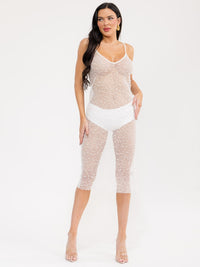 WOMEN'S SLEEVELESS V-NECK PEARL MESH BODYCON MIDI DRESS