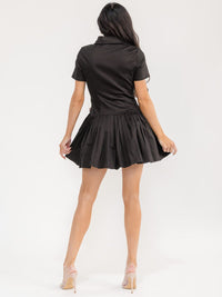 WOMEN'S SHORT SLEEVE BUTTON UP POCKETS BELTED FIT & FLARE MINI DRESS
