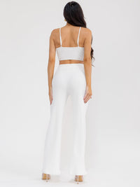 WOMEN'S SLEEVELESS CROP TOP & ELASTIC WAIST PANTS RIBBED 2PC. SET