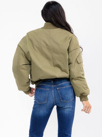 WOMEN'S LONG SLEEVE ZIPPER CLOSURE FRONT POCKETS BOMBER JACKET