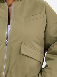 WOMEN'S LONG SLEEVE ZIPPER CLOSURE FRONT POCKETS BOMBER JACKET